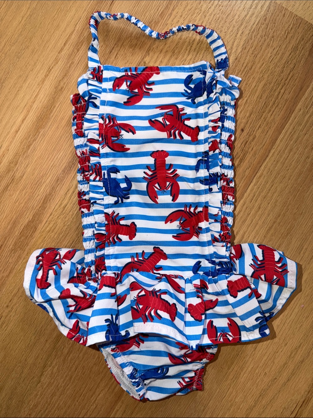 Rachel Riley Blue and Red Lobster Stripe One-Piece Swimsuit